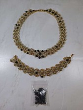 Faux Gold, Diamond & Black Pearl Necklace & Bracelet - Loose Pearls