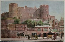 OLD POSTCARD 1906 SHREWSBURY CASTLE HACKNEY CABS AND HORSES TAXI RANK