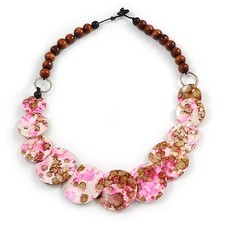 Brown/ Pink/ White Wood Beaded