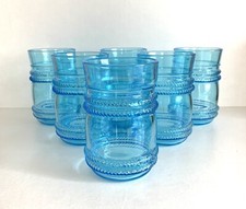 6 x Vintage Italian Blue Glass Tumbler Glasses By Fidenza Rope Design Retro