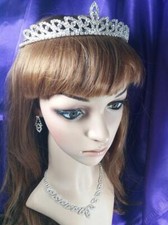 Bridal Prom Wedding Silver made with Clear Swarovski Crystal Tiara + Necklace