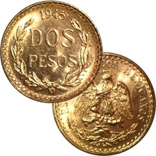 1945 Mexico 2 Pesos Gold AGW