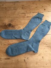 VINTAGE & NEW HAND LOOMED BLUE 100% WOOL SOCKS TIGHT KNIT GREAT FOR HIKING 