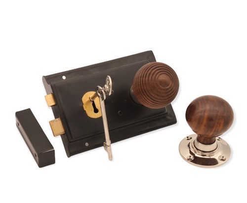 Black dual handed rim lock - handed, +