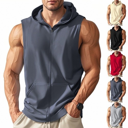 Men hooded tank top zip - men's,