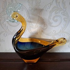 Venetian Italian Murano Art Glass Blue & Gold Rooster Cockerell Figurine