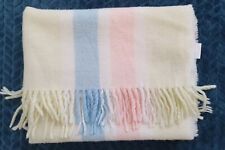 Vintage Pram Rug Blanket Fringe Check pink blue white yellow made EC