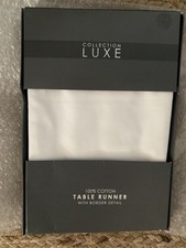 Next White Plain Luxe 100% Cotton Table Runner/ Border Detail 220 x 40cm / Xmas