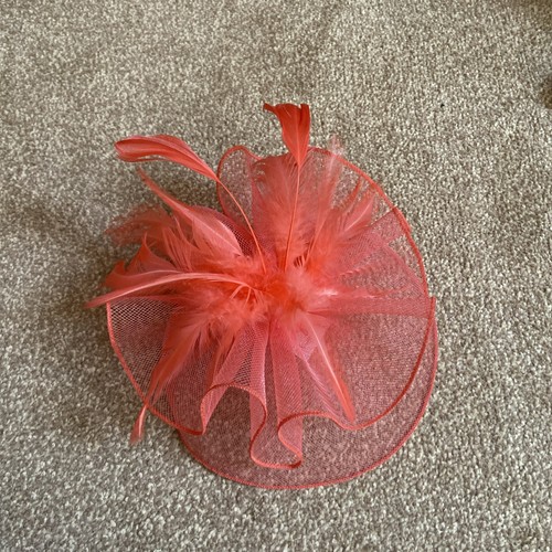Orangy pink fascinator on - orangy,
