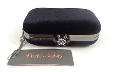 Tagged Phase Eight Clara Velvet Clutch Bag Purse Black Jewelled Floral Clasp
