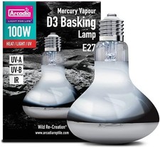 ARCADIA D3 BASKING LAMP 100W E27 REPTILE BULB HEAT LIGHT UV UVA UVB IR - NEW