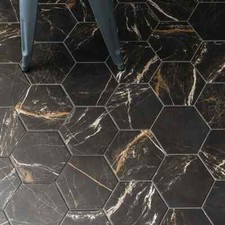 TILES JOBLOT 35: Beautiful Black/ Gold Marble Look Hexagon Porcelain Tiles 10sqm