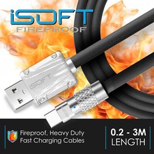 Fireproof Fast USB Charger Cable Type C iSOFT Charging Data Sync Flexible Lead