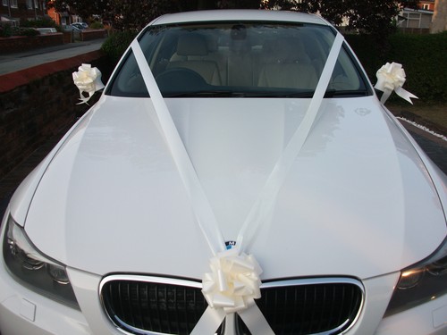 Ivory wedding car decoration - ivory,