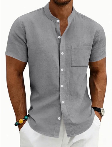 Men grey linen blend short - linen,