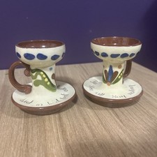 Pair Of Longpark Torquay Pottery - Mottoware Chamberstick - Candlestick
