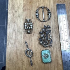 Set of 8 Brooches /buckles Vintage Rhinestones Pearls  Hollywood Bargain Job Lot