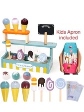 Atoylink Ice Cream Toys for Kids - Wooden Ice Cream Popsicle Sweets Play Money R