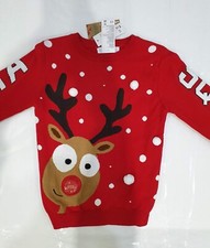 Primark boys kids red musical Santa Squad Christmas Xmas jumper ages 7-13 BNWT