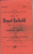 Royal Enfield 350 Bullet O.H.V. Motor Cycle 1956-57 - A list of Spare a&