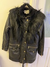 River Island Black Coat With Removable Fur Collar - Size 10