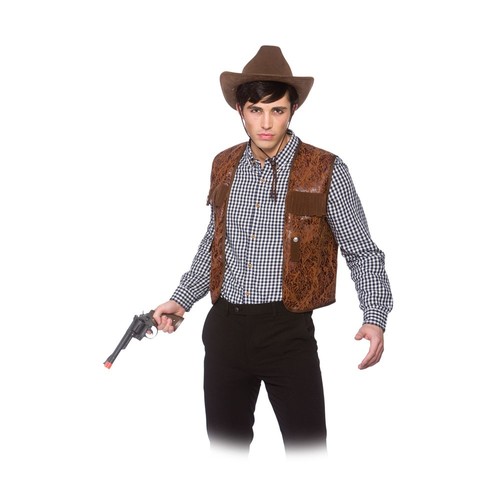 Brown cowboy waistcoat leather - brown,