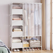 Fabric Canvas Wardrobe with Hanging Rail Shelving Curtain Clothe Storage Closets