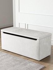 Nova Fabric Ottoman Blanket Box Ivory | Storage Footstool | Bedroom Seat