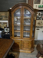 Beautiful Carved Wooden Walnut Bookcase Display Cupboard with Original Keys VGC