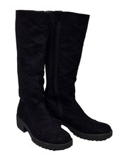 GRACELAND Ladies Stretchy Back Zip Up Black Block Heeled Boots Shoes EU 37 UK 4