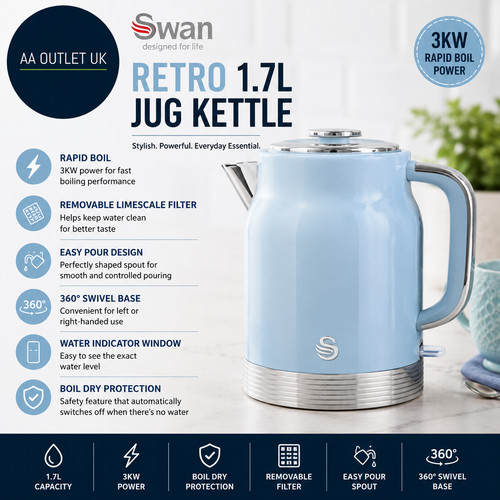 Swan retro jug kettle - swan, 1.7l