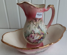 Large Staffordshire Ironstone Pitcher Jug and Basin With Pastoral Scene (BR)