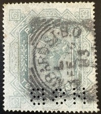 GB QV Stamp 1874 SG128 10s greenish-grey, Perfin HSB, used, 'CG', SG RRP £2250