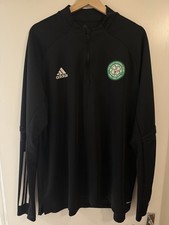 Retro Celtic FC Adidas Football Training Top 1/4 Zip Jumper 2XL Track Black