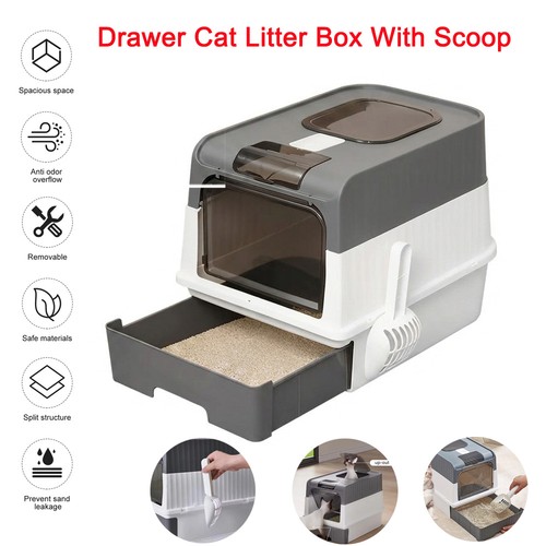 Hooded cat litter tray fully - litter,