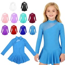 Kids Girls Shiny Rhinestone Figure Ice Skating Dress Ballerina Leotard Skirts