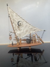 Wooden Model Sailing Fishing Boat Canoa Quebrada Ceara Brazil Rustic Folk Art