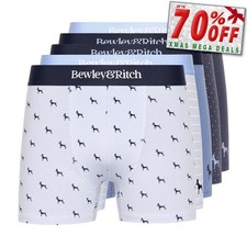 Bewley & Ritch Mirador Mens 5pk Casual Boxer Shorts Comfort Underwear Blue Mix