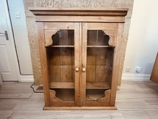 Antique Rustic Pine Glazed Cabinet – Glass Front Farmhouse Wall Cupboard c.1900