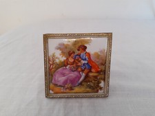Vintage Limoges Ceramic Ornament Fragonard Courting Couple Wall Hanging Plaque