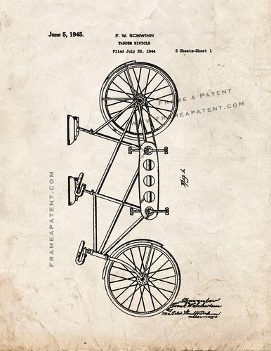 Tandem bicycle patent print - tandem,
