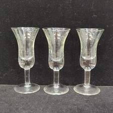 Three Vintage Glass Sherry Liqueur Glasses 11.5cm Ribbed Thick Bowl