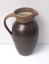 Vintage Studio Pottery Abaty Stoneware Wales  Brown glazed Jug  23.5 cm tall.