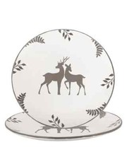 Set of 2 Grey Cranberry Stag Christmas Dinner Plates