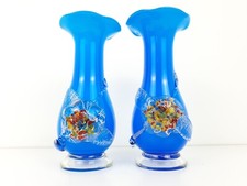 2 x Blue Murano Style Glass Vases 20.5 cm H