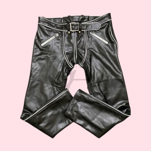 Men black leather pant - leather,