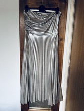 H&M Silver Pleated Strapless Maxi Dress  Size L 