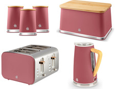 Swan Nordic Fuchsia Rose Kettle Toaster Breadbin Canisters Matching Kitchen Set