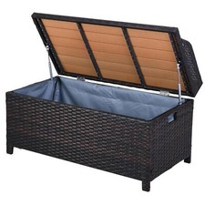 Outsunny Rattan Wicker Storage Basket Box Bench Seat Furniture w/ Cushion, Brown