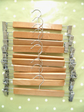 10 x 33cm ADULT WOODEN TROUSER SKIRT HANGERS WITH SIDE CLIPS